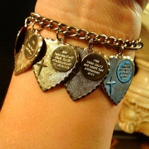 Spiritual Charm Bracelet "10 commandments with heart shaped dangles"